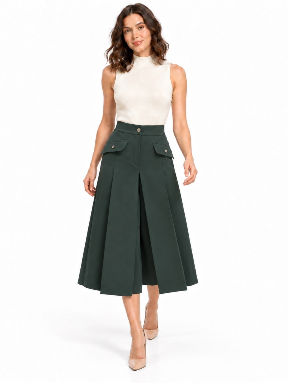 Kate Spade Pine Forest Green Pleated Culotte Wide Leg Pants Size 12 NWOT